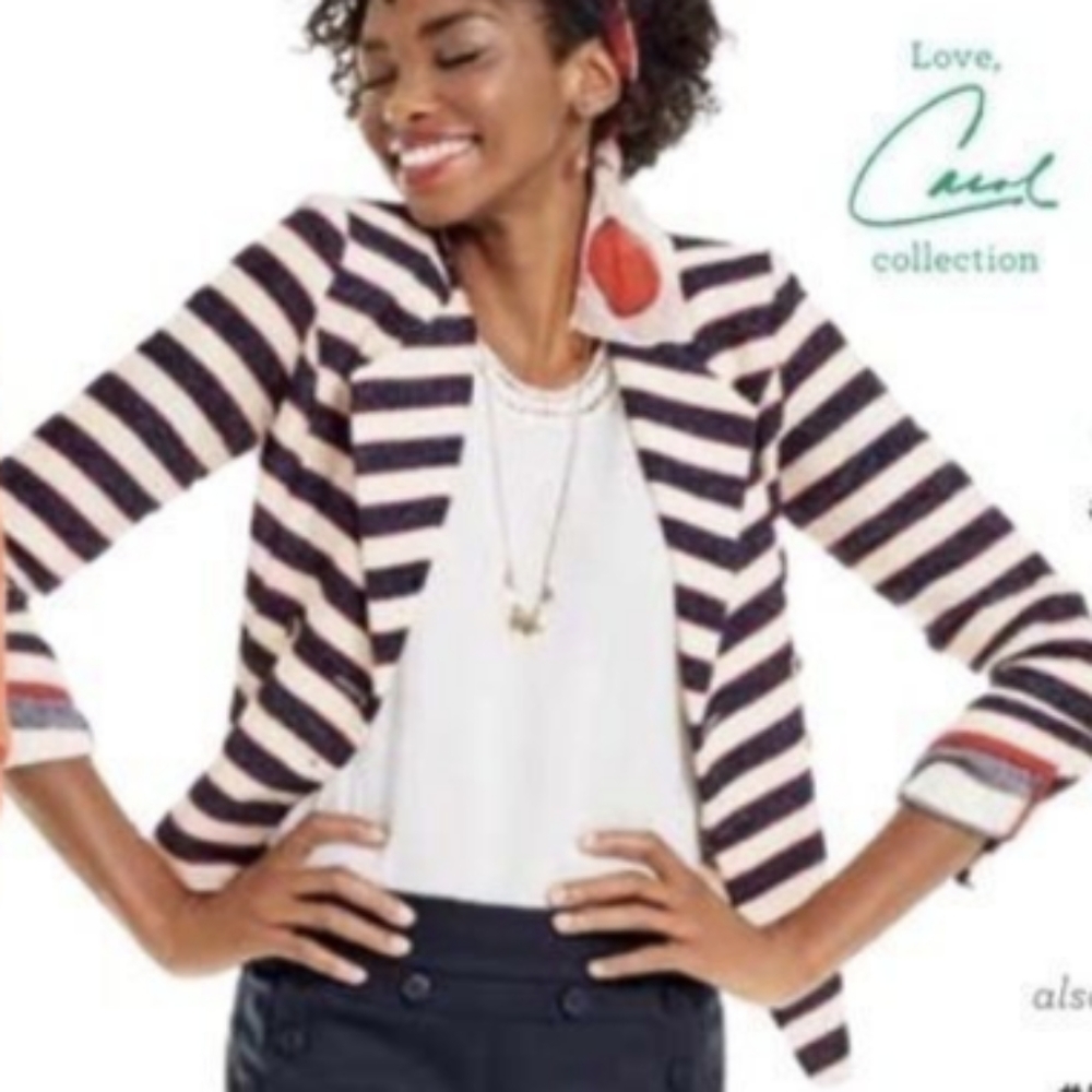 Cabi Cruise Jacket Striped Double Breasted Blazer Cotton Nautical Cream Blue 10